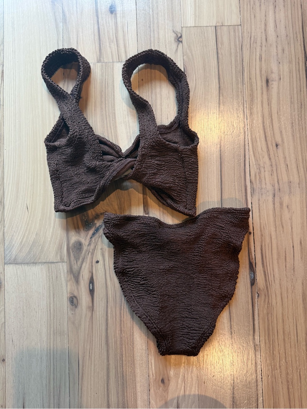 Hunza G Brown Textured Twist Bikini Set - Picture 2 of 4
